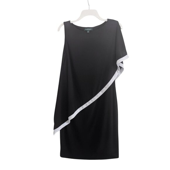 Lauren Ralph Lauren Black White Colorblock Asymmetrical Cocktail Dress Size 10 - Picture 2 of 4